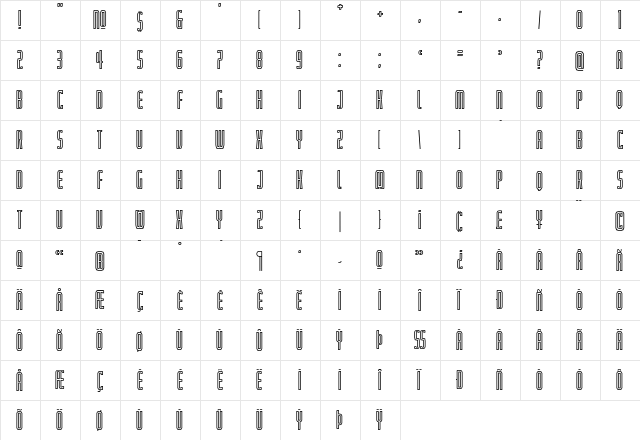 Judgement Regular  glyph index