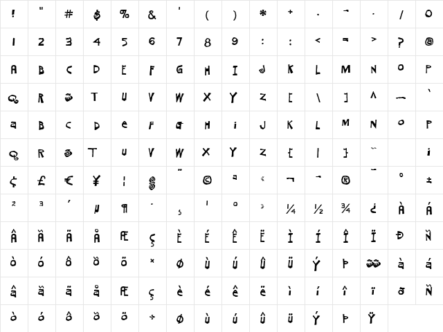 Mosquito Fiesta Regular  glyph index