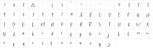 Sharon Baker DEMO Regular  glyph index