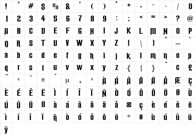 Nachtwache Regular  glyph index