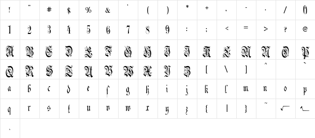 DeutscheGothic Regular  glyph index