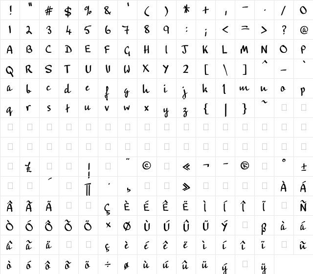 PT Script (Unreg.) Rainbow Regular  glyph index
