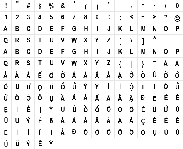 VPS Pleiku Hoa Bold  glyph index