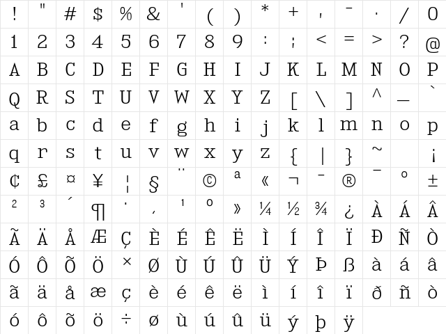 Kingsbridge Light  glyph index