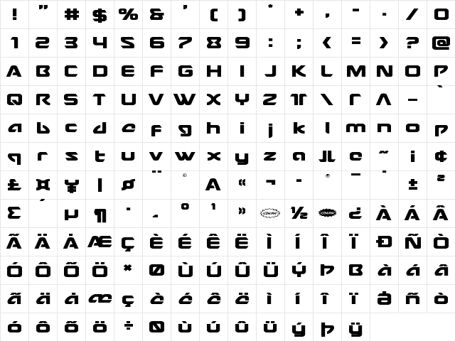 USAngel Expanded Expanded  glyph index