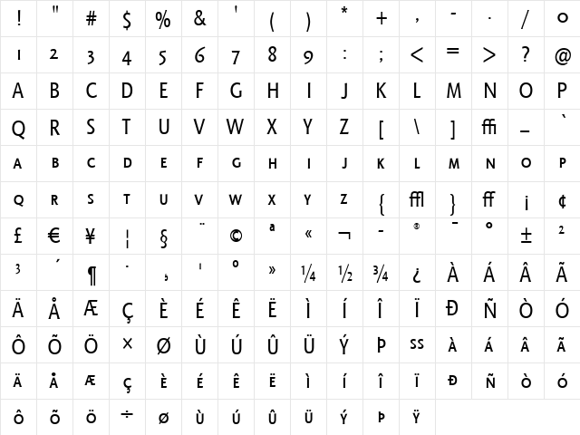 Octone ITC Regular  glyph index