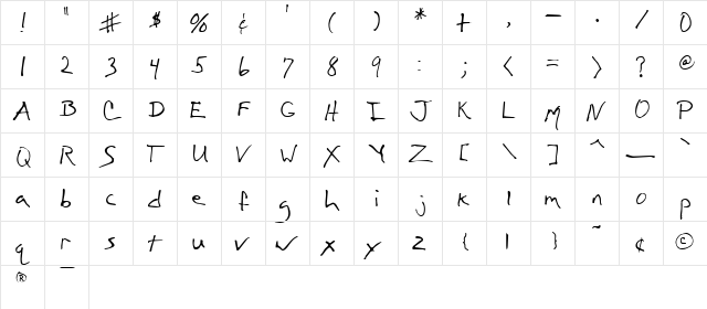 Matt's First Font Regular  glyph index