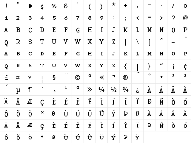 BaseTwelve Medium  glyph index