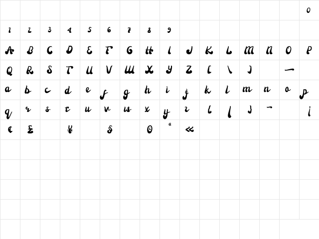 Fagetone Regular  glyph index