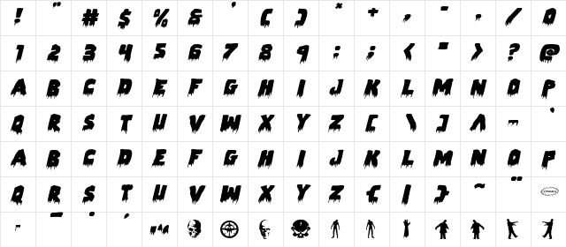Zombie Control Expnaded Italic Expnaded Italic  glyph index