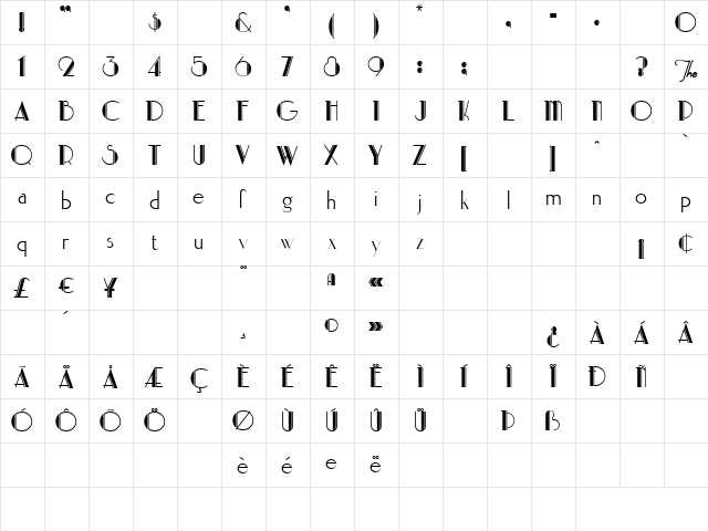 ParkLane Revised Regular  glyph index