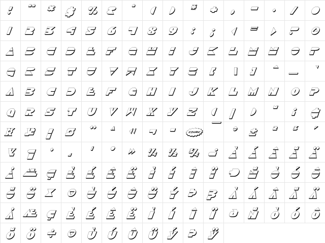 Disco Duck 3D Italic 3D Italic  glyph index