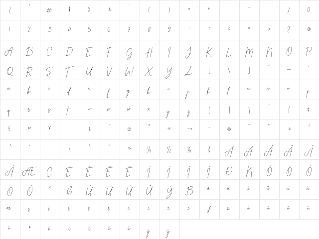 Alexander Lettering Regular  glyph index