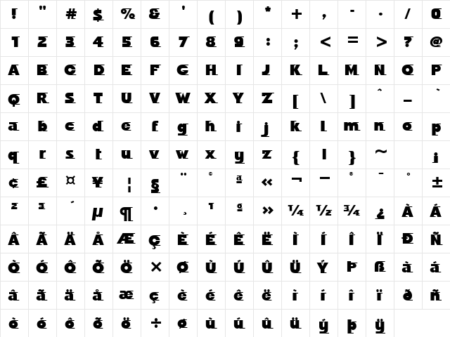 Odyssee Md ITC TT Ultra  glyph index