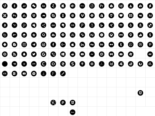 Icons Social Media 10 Regular  glyph index