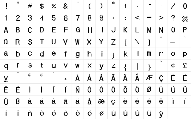 Mainframe-NO Neuf Un Regular  glyph index
