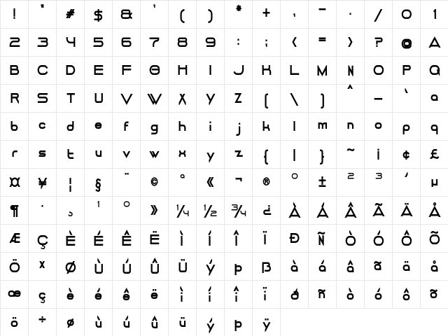 DANCING JUICE Bold  glyph index