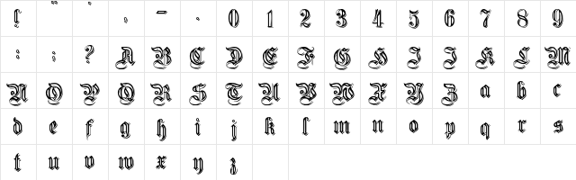 EmbossedGermanica Regular  glyph index