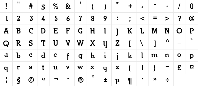 JargonAC Bold  glyph index