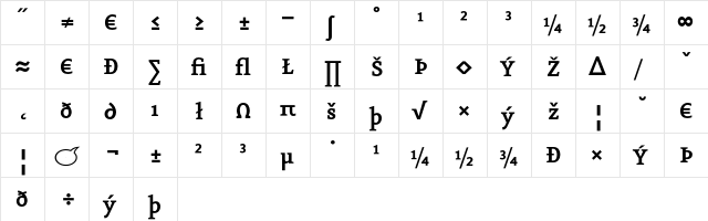 Eureka Bold Exp  glyph index