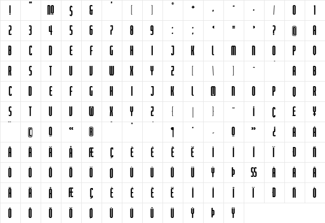 Judgement Regular  glyph index