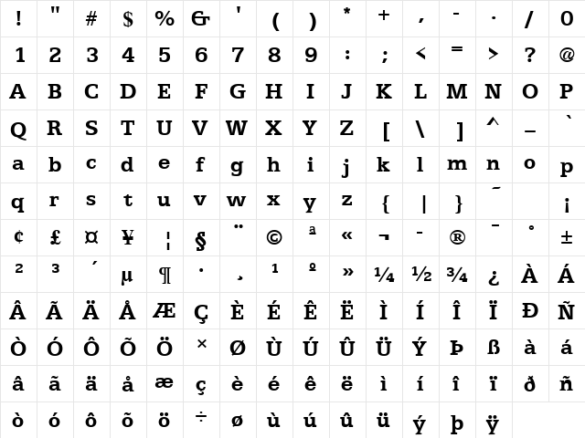 EgyptianText Bold  glyph index