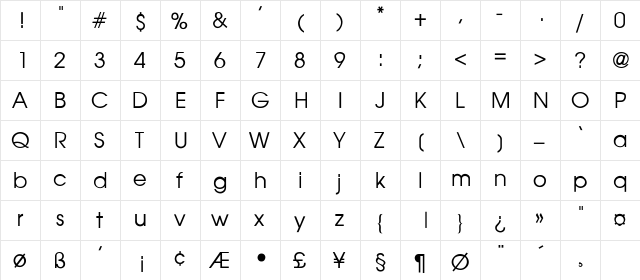 AvantGarde-Thin Regular  glyph index
