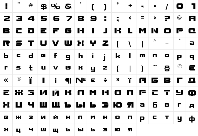 AksentC Regular  glyph index
