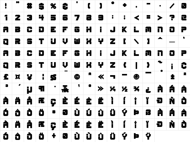 ESP_Bold Regular  glyph index