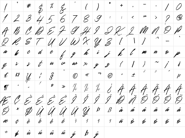 Italian Horskey Demo Regular  glyph index