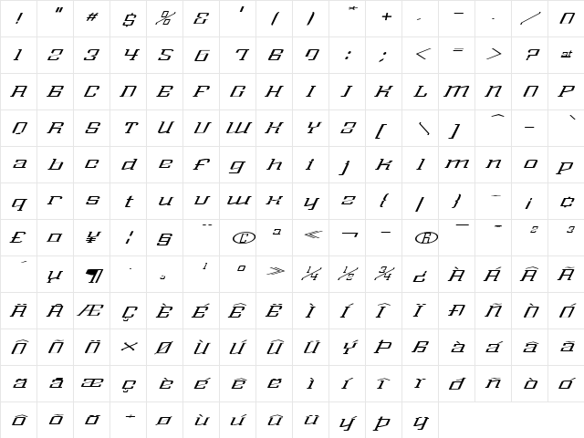 Alexander Light Italic  glyph index