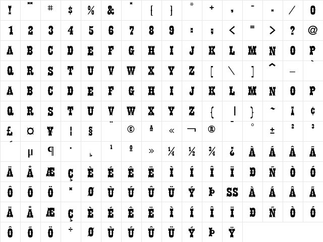 HaslerCircus Wide  glyph index