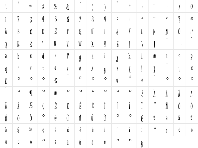 FinkCondensed Medium  glyph index