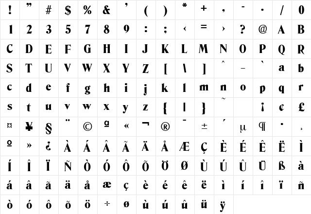 Denver-Serial-Heavy Regular  glyph index