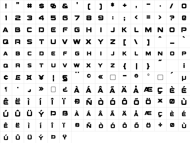 Montalban Condensed Bold  glyph index