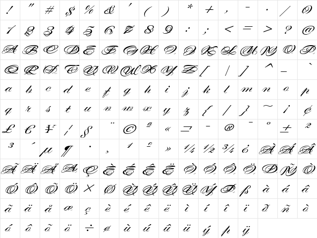 Diana Regular  glyph index