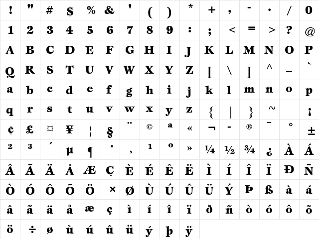 ITC Esprit Std Black  glyph index