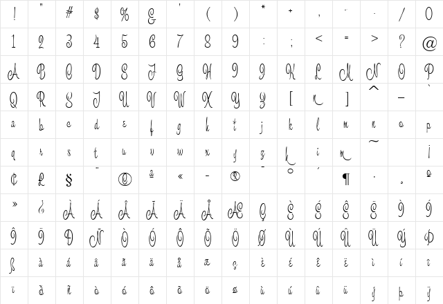 Campanella Regular  glyph index