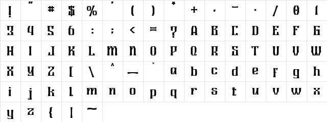 Elgesys Medium  glyph index