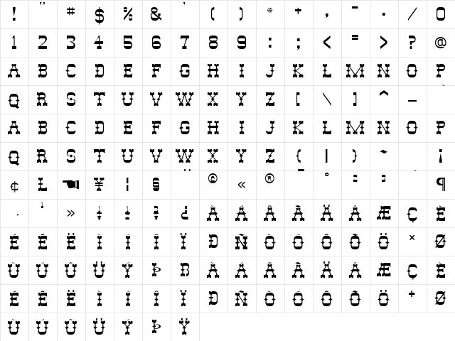 Slim Pickens SSi Regular  glyph index