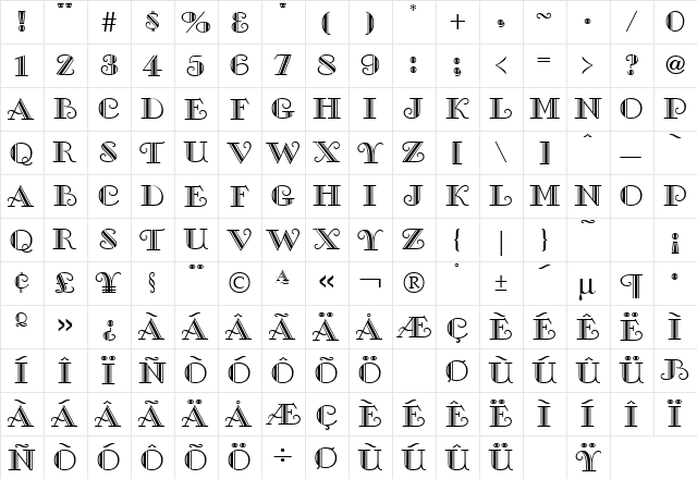 Gallia Regular  glyph index