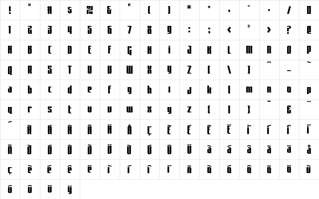 AsimovSans Regular  glyph index