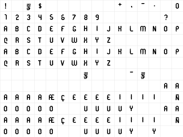 Brushland Regular  glyph index