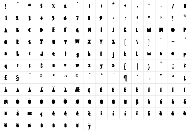 FFCutout Regular  glyph index