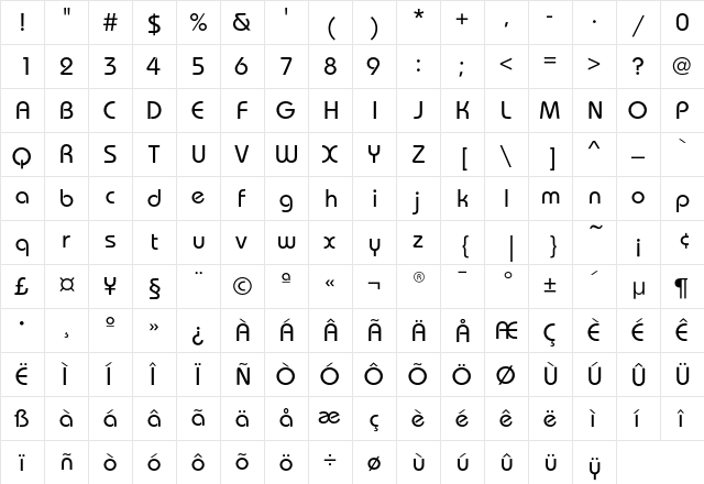 BauhausEF-Medium Regular  glyph index