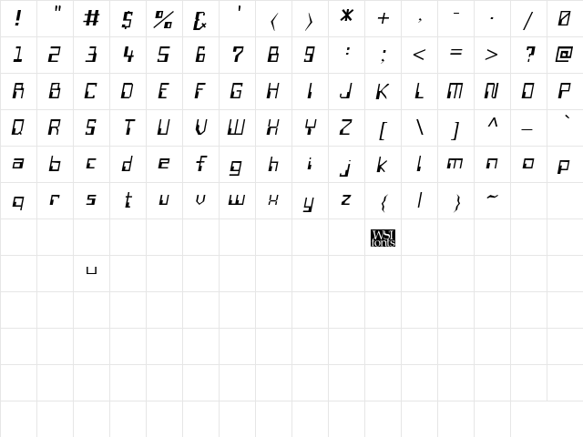MagneticCardTwo Italic  glyph index