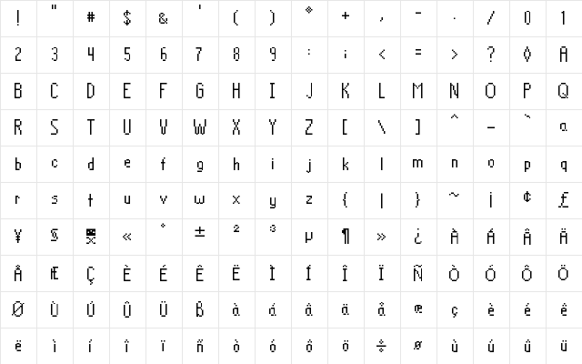 Zarbville NBP Regular  glyph index