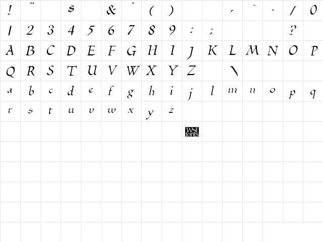 BilboDisplay Italic  glyph index