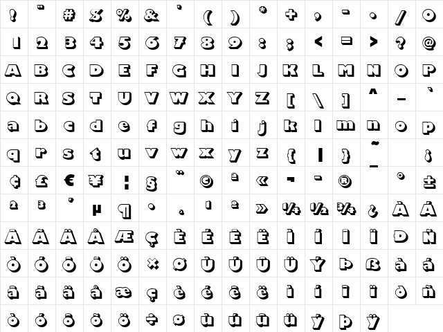 Chantilly-Display-Shaded Regular  glyph index