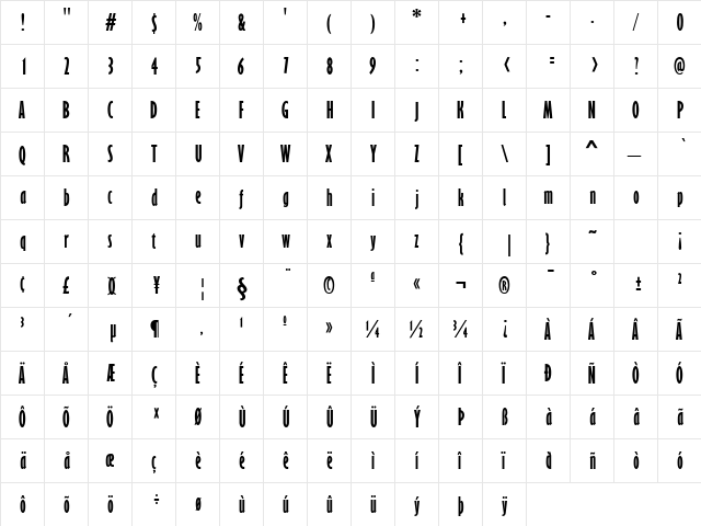 Garrison ExtraCond. Sans Regular  glyph index